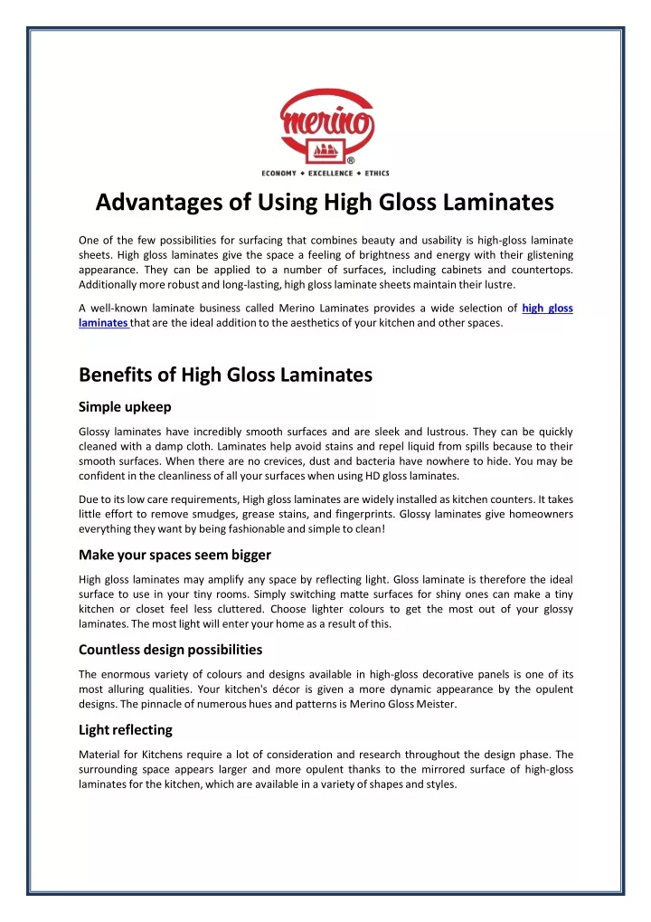 advantages of using high gloss laminates