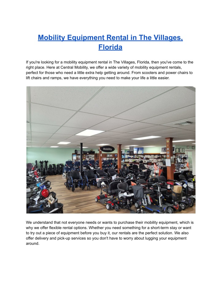 mobility equipment rental in the villages florida