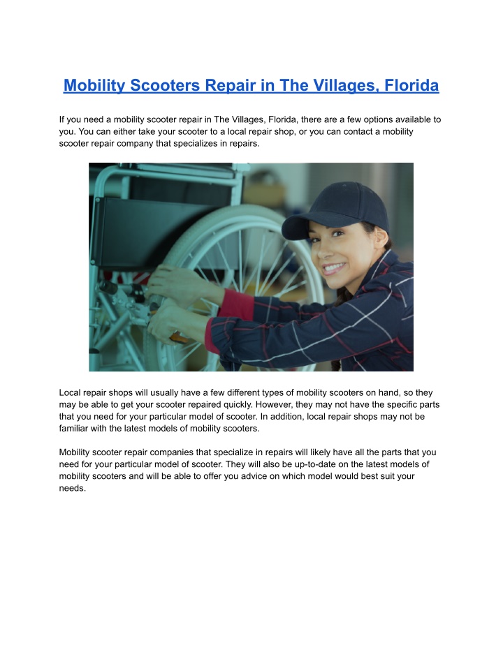 mobility scooters repair in the villages florida