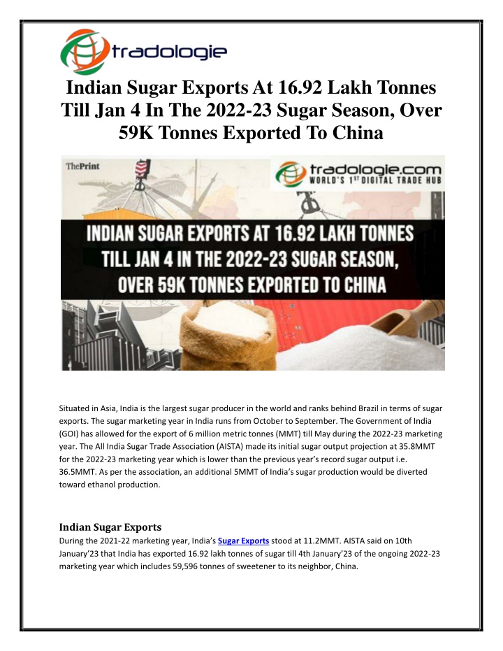 indian sugar exports at 16 92 lakh tonnes till