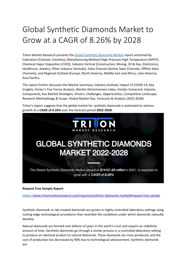 global synthetic diamonds market to grow