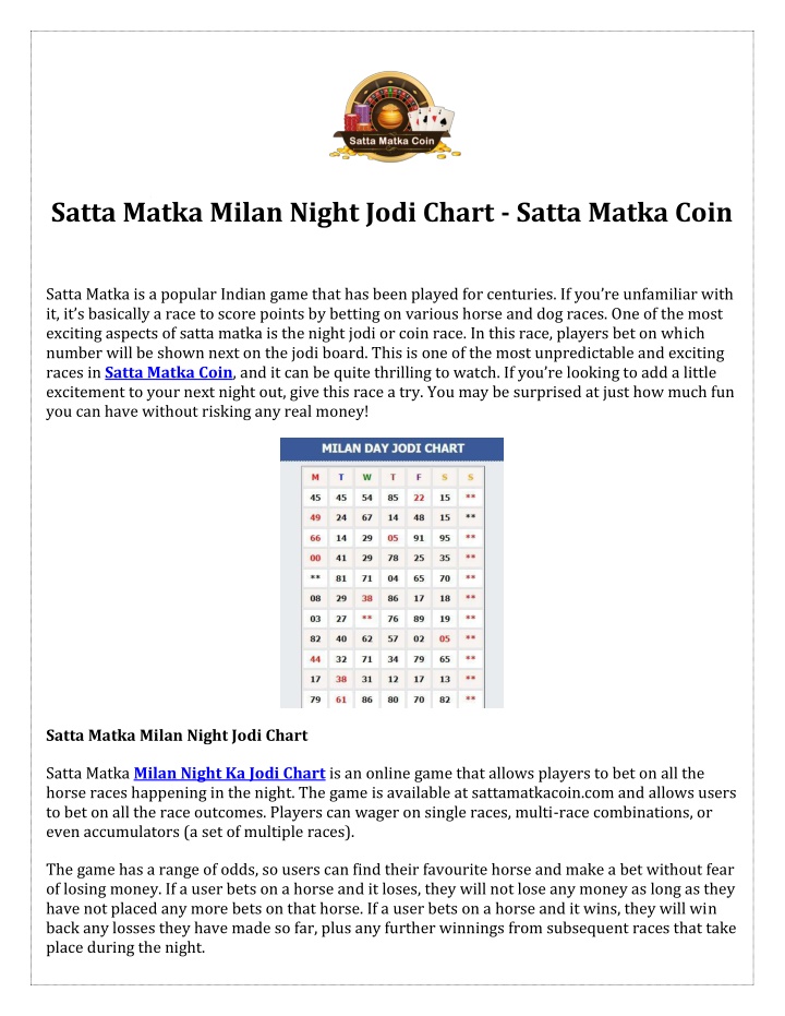 PPT - Satta Matka Milan Night Jodi Chart - Satta Matka Coin PowerPoint ...