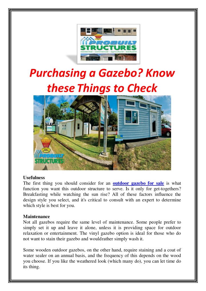 purchasing a gazebo know these things to check