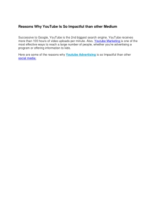 Reasons Why YouTube Is So Impactful than other Medium