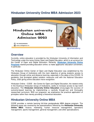 Hindustan University Online MBA Admission 2023