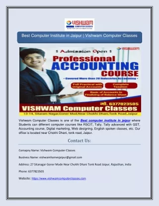 Best Computer Institute in Jaipur | Vishwam Computer Classes