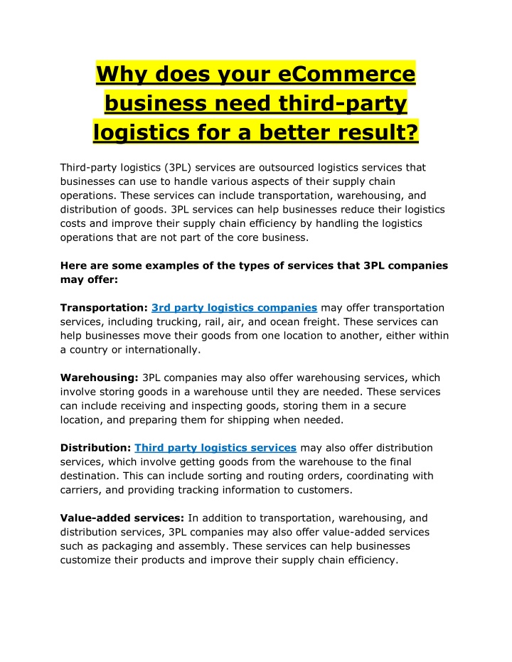 why does your ecommerce business need third party