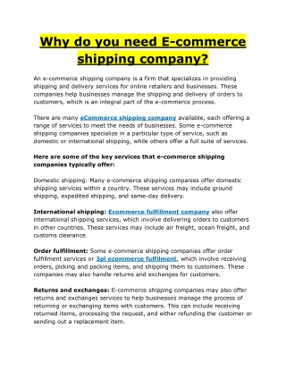 Why do you need E-commerce shipping company?