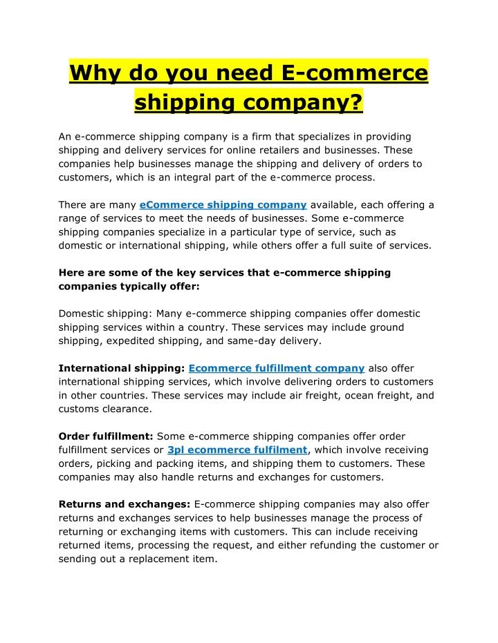 why do you need e commerce shipping company