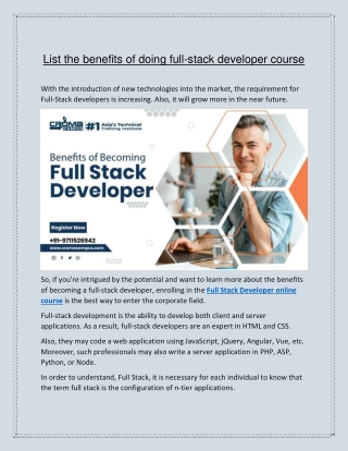List the benefits of doing full stack developer