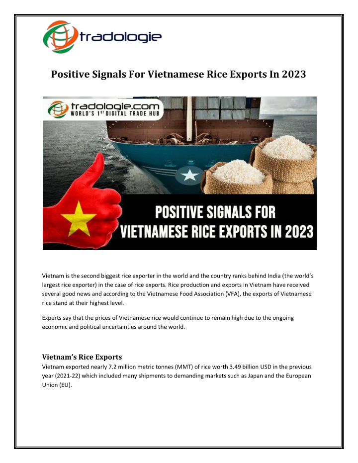 positive signals for vietnamese rice exports