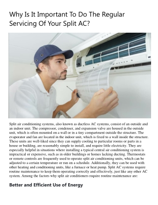 Why Is It Important To Do The Regular Servicing Of Your Split AC