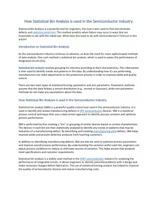 How Statistical Bin Analysis is used in the Semiconductor Industry