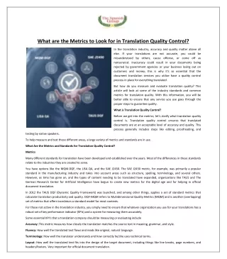 what are the metrics to look for in translation