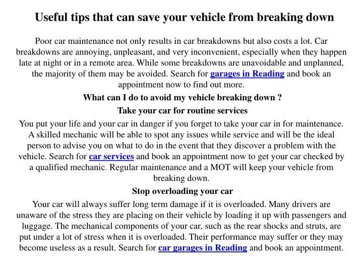 useful tips that can save your vehicle from breaking down