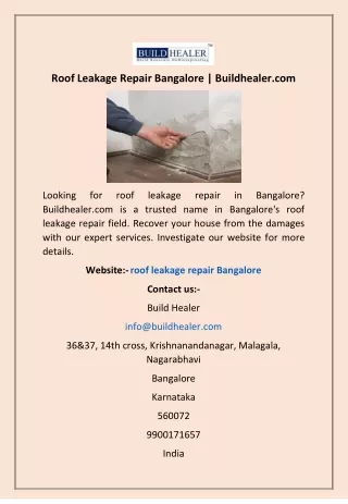 Roof Leakage Repair Bangalore | Buildhealer.com