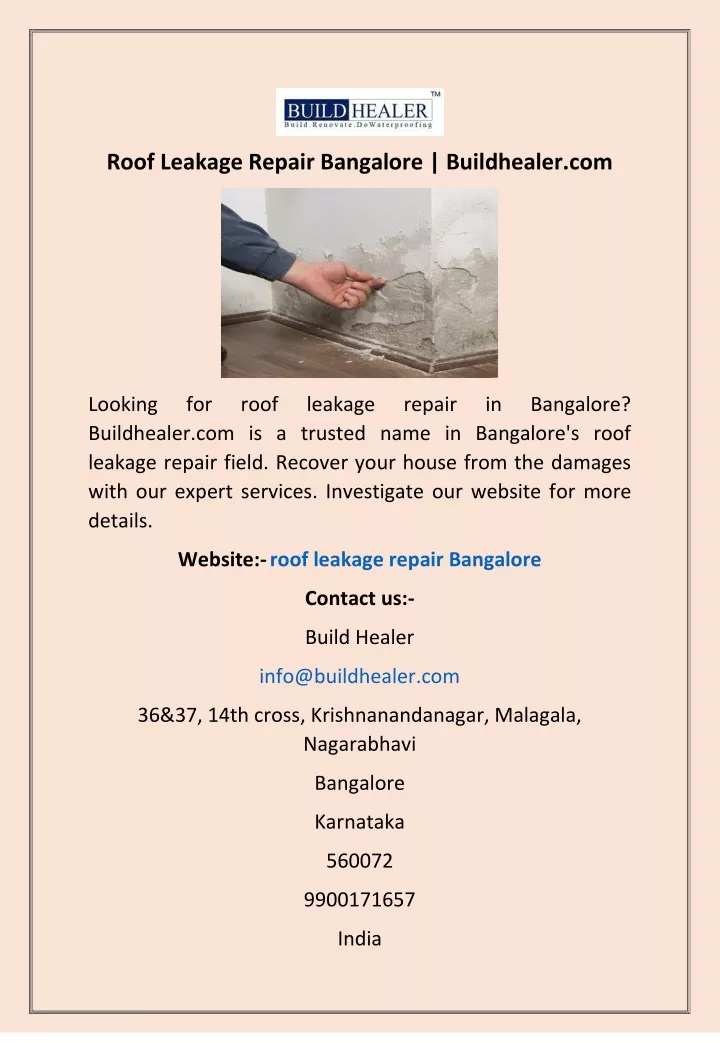 roof leakage repair bangalore buildhealer com