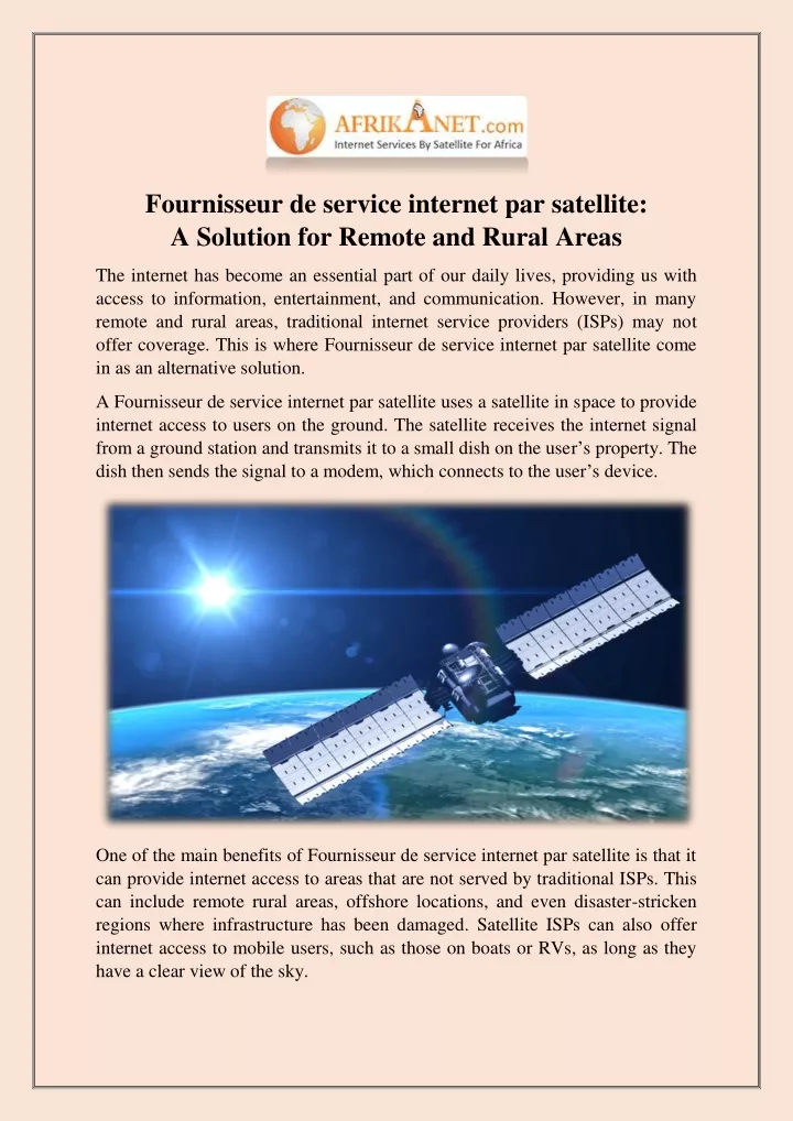 fournisseur de service internet par satellite