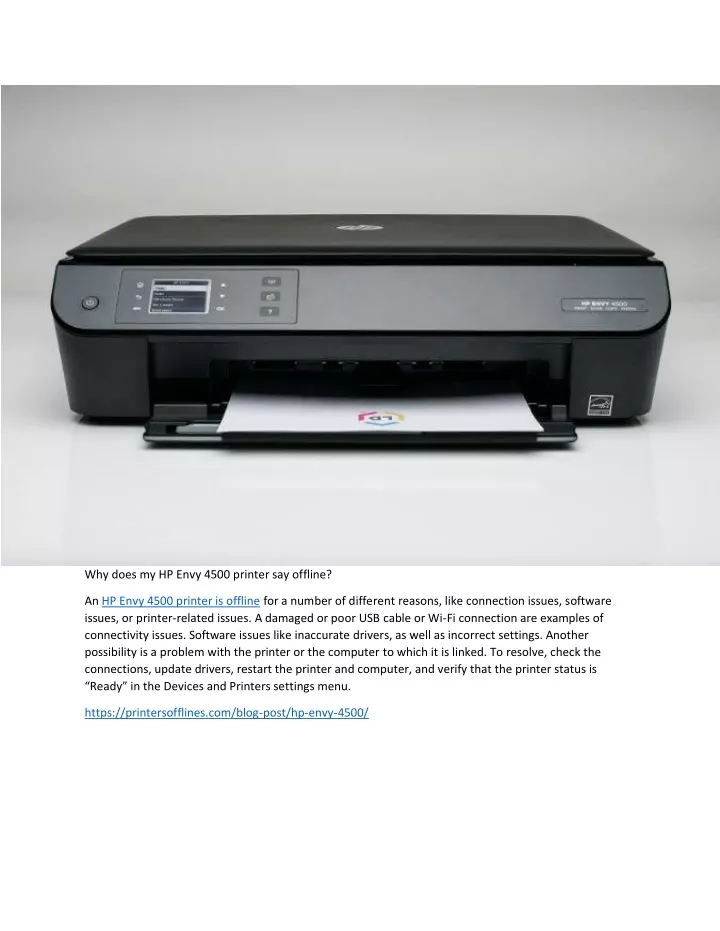 why does my hp envy 4500 printer say offline