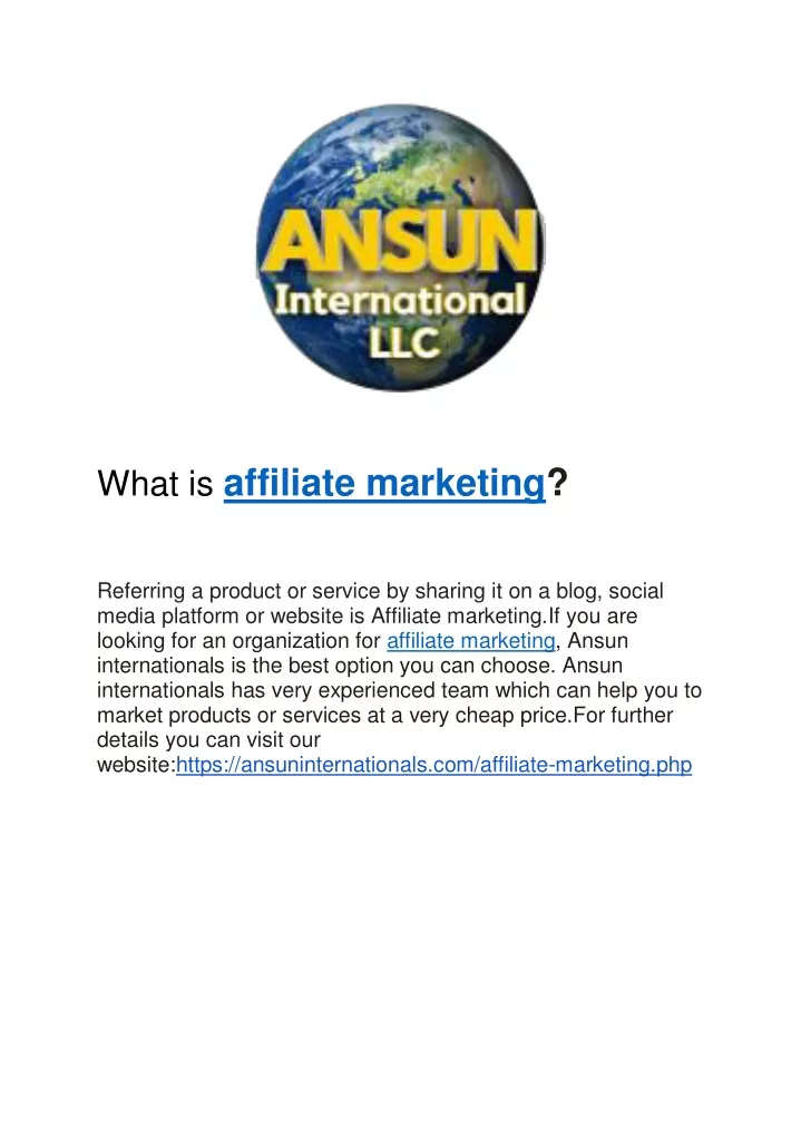 what is affiliate marketing referring a product