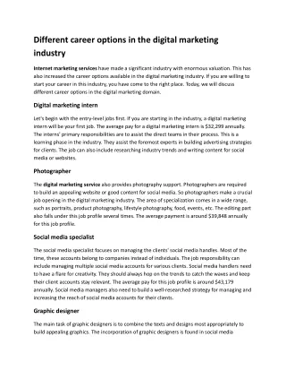 Different career options in the digital marketing industry