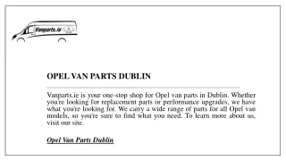 Opel Van Parts Dublin | Vanparts.ie