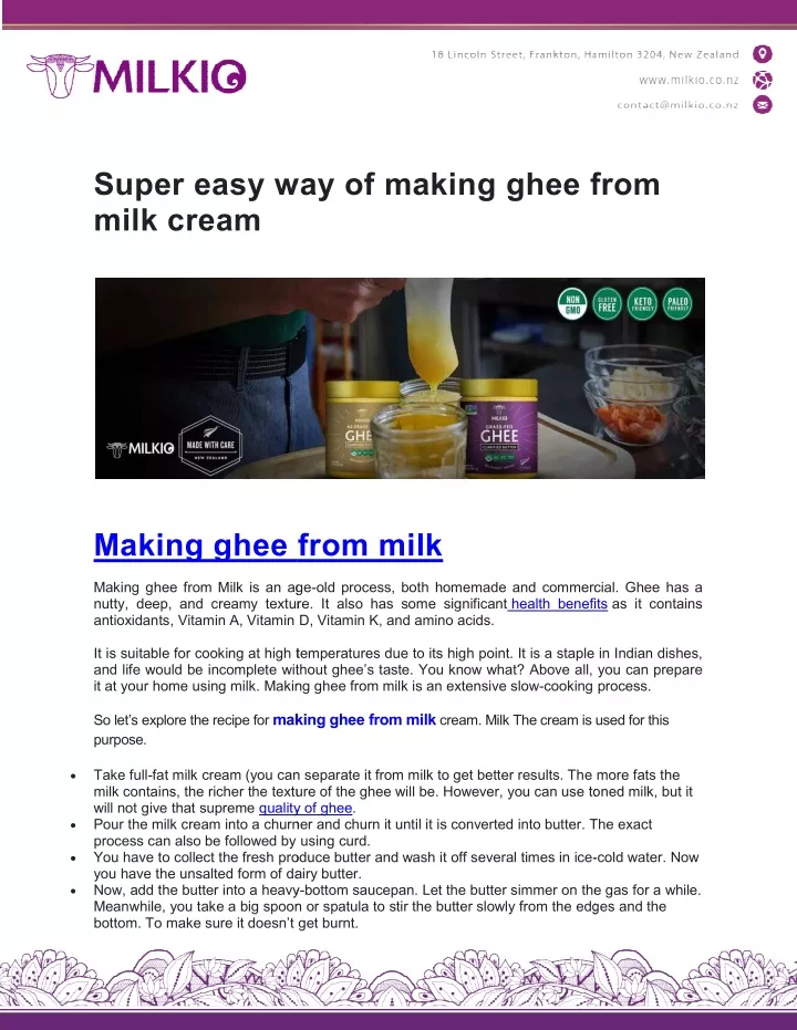 super easy way of making ghee from milk cream