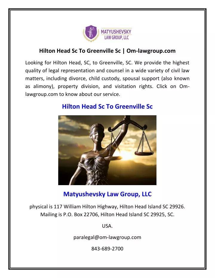 hilton head sc to greenville sc om lawgroup com