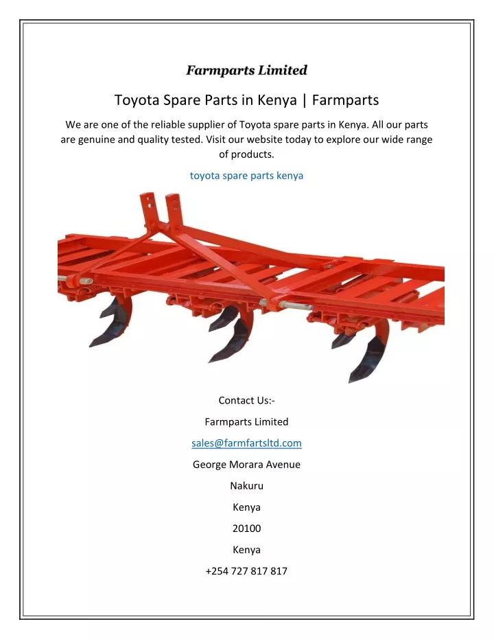 toyota spare parts in kenya farmparts