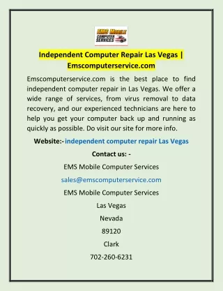 Independent Computer Repair Las Vegas | Emscomputerservice.com