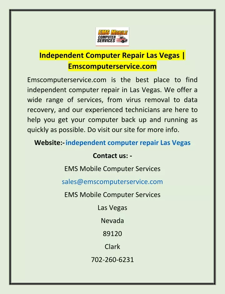 independent computer repair las vegas