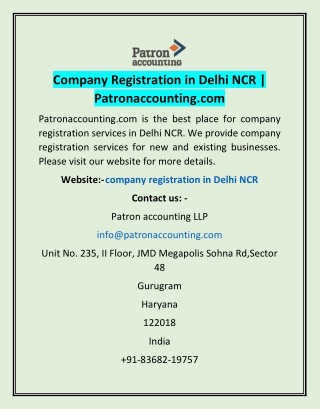 Company Registration in Delhi NCR | Patronaccounting.com