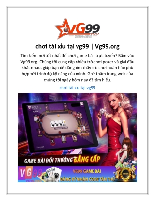 chơi tài xỉu tại vg99  Vg99.org