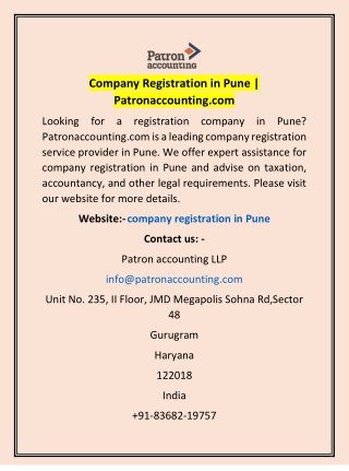 Company Registration in Pune | Patronaccounting.com