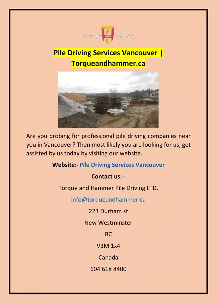 pile driving services vancouver torqueandhammer ca