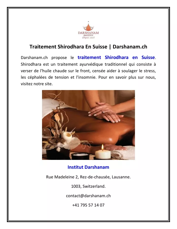 traitement shirodhara en suisse darshanam ch