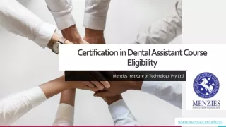 Certification in Dental Assistant Course Eligibility