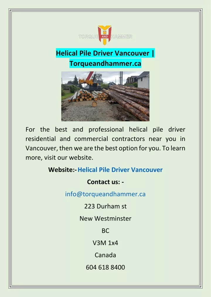 helical pile driver vancouver torqueandhammer ca