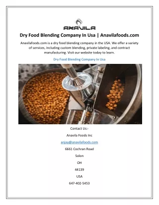 Dry Food Blending Company In Usa  Anavilafoods.com