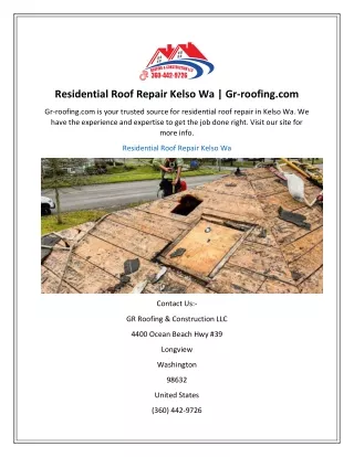 Residential Roof Repair Kelso Wa  Gr-roofing.com