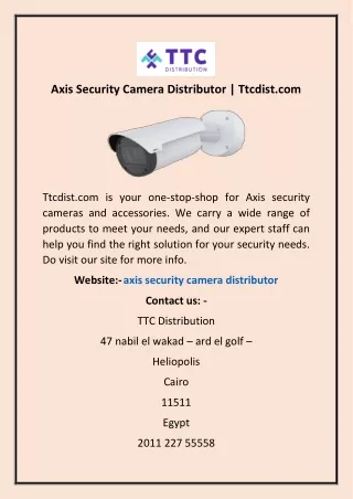 Axis Security Camera Distributor | Ttcdist.com