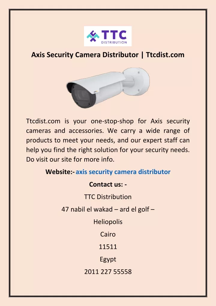 axis security camera distributor ttcdist com