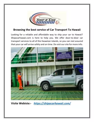 Browsing the best service of Car Transport To Hawaii