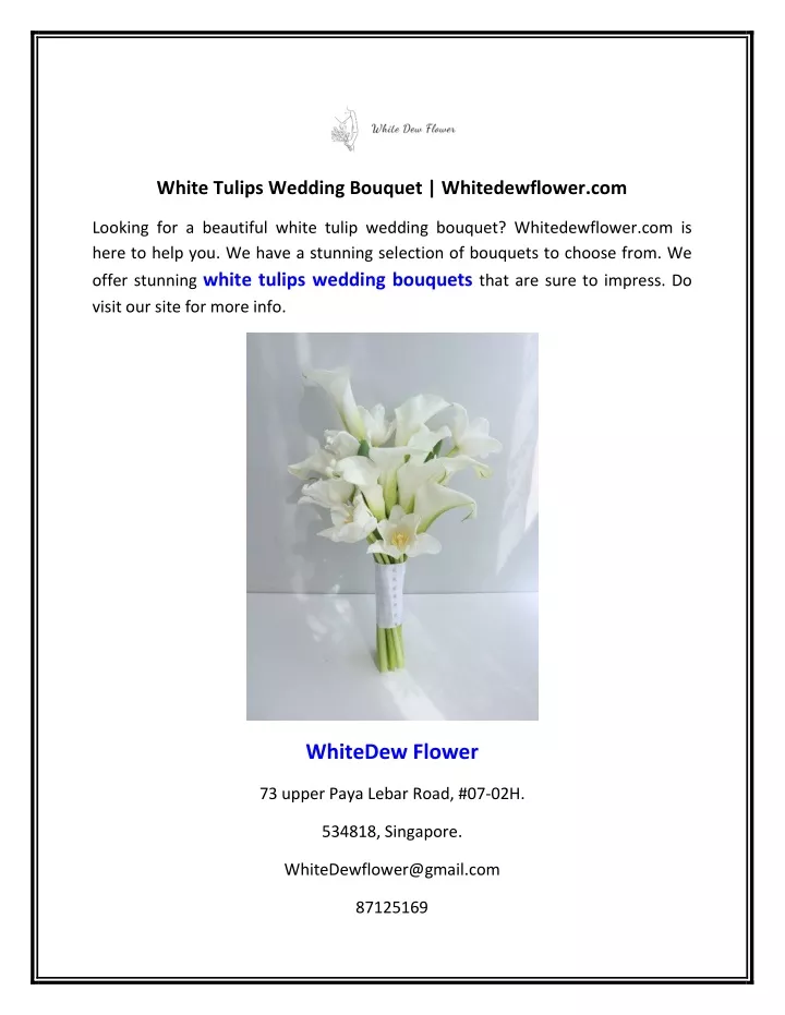 white tulips wedding bouquet whitedewflower com