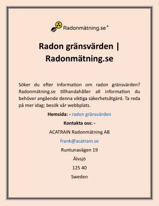 Radon gränsvärden  Radonmätning.se