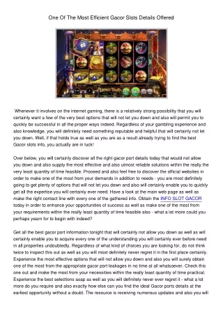 one of the most efficient gacor slots details