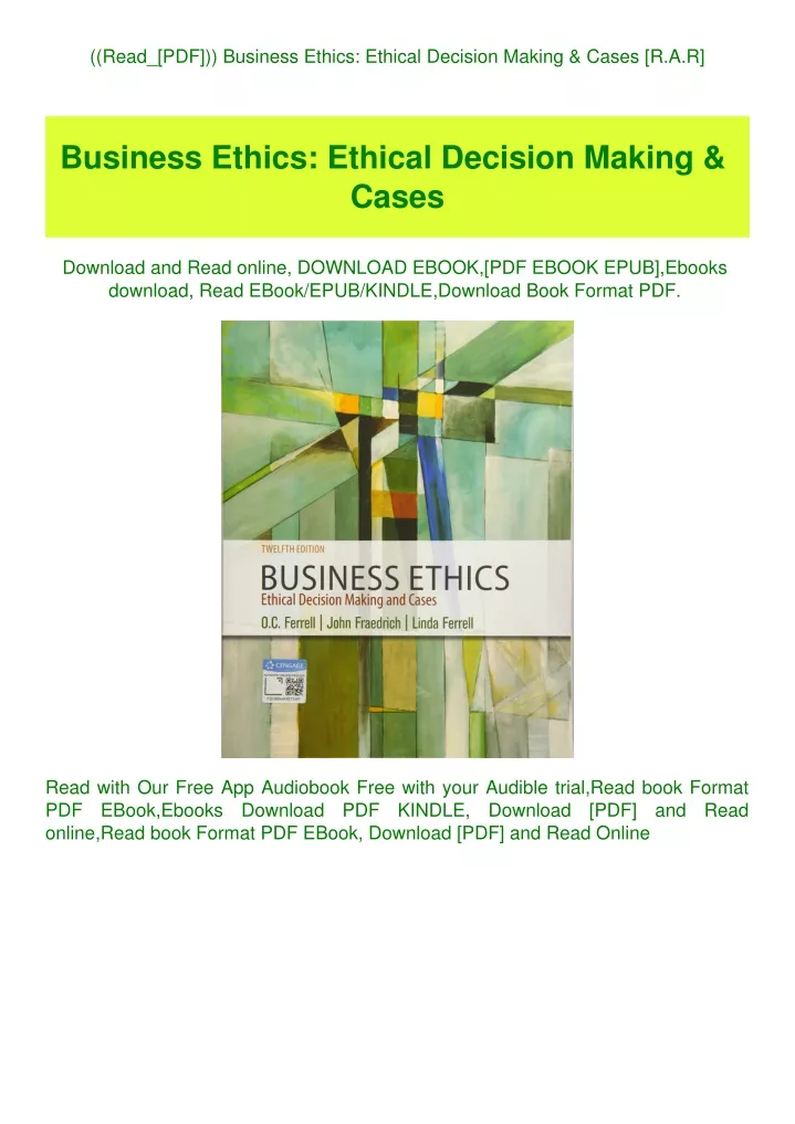 PPT ((Read_[PDF])) Business Ethics Ethical Decision Making & Cases [R