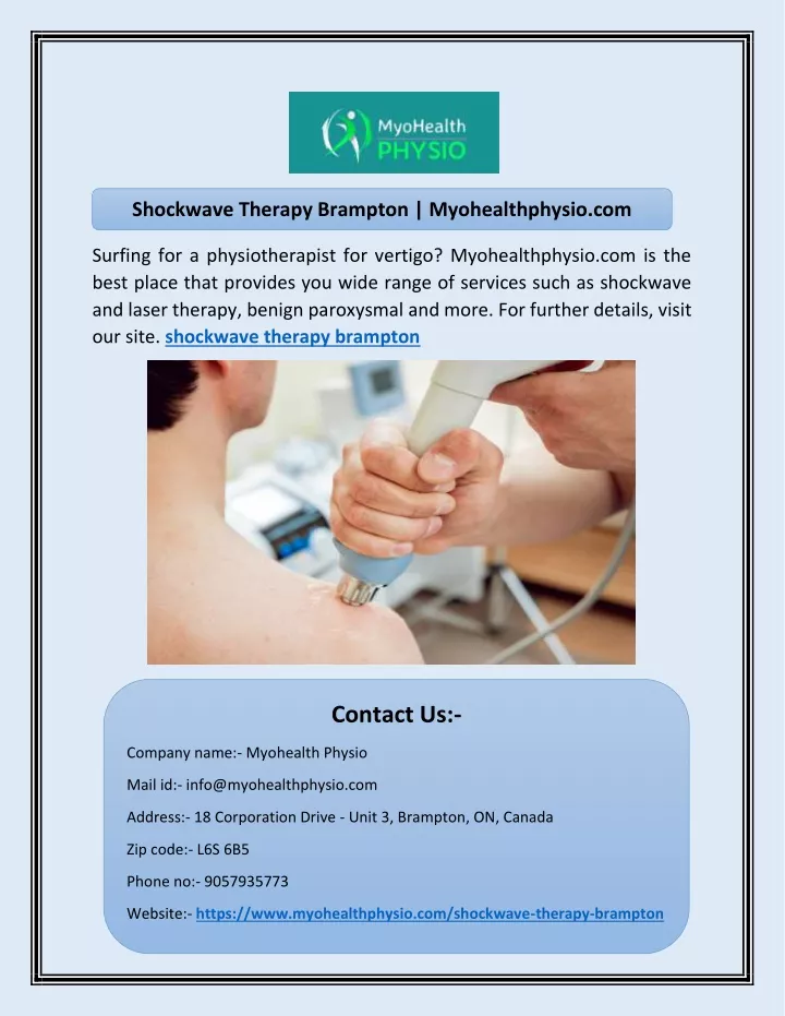 shockwave therapy brampton myohealthphysio com