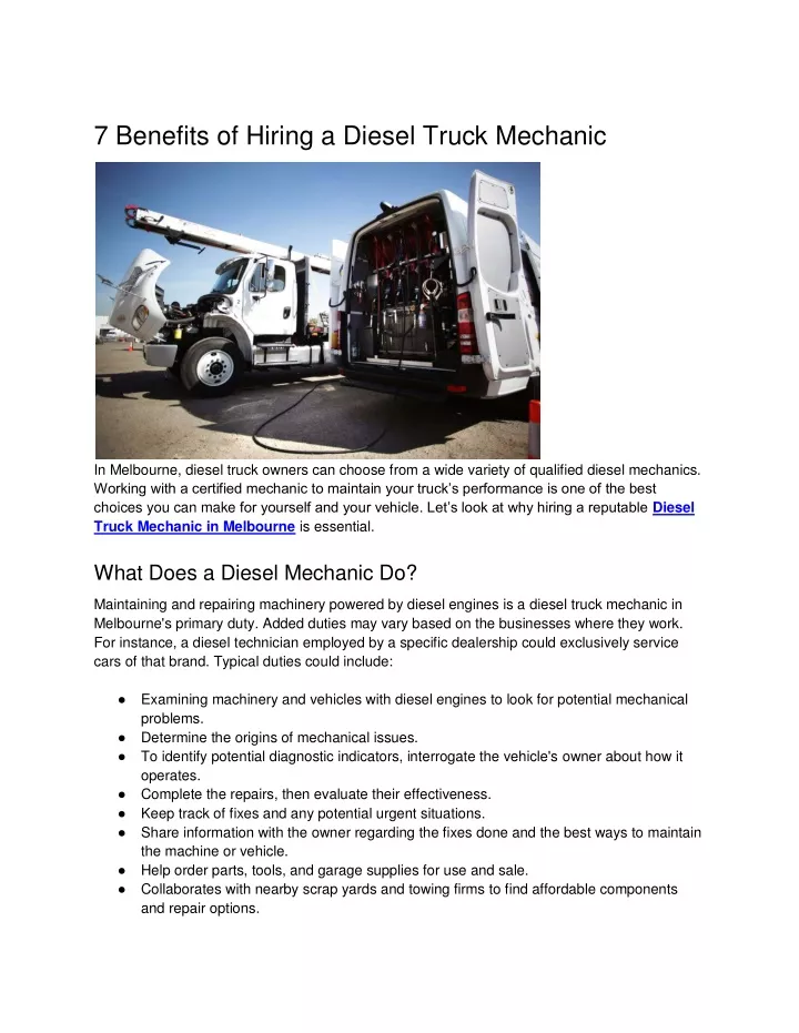 7 benefits of hiring a diesel truck mechanic