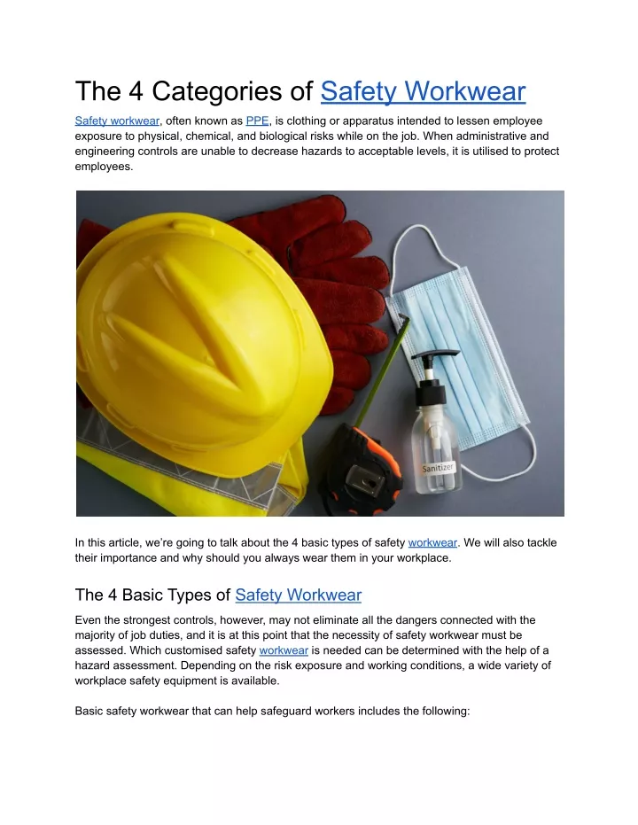 the 4 categories of safety workwear